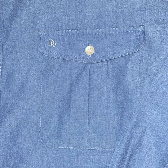 Mens Christian Dior Blue Monogramed Button Down Dress Shirt Large - Picture 5 of 11